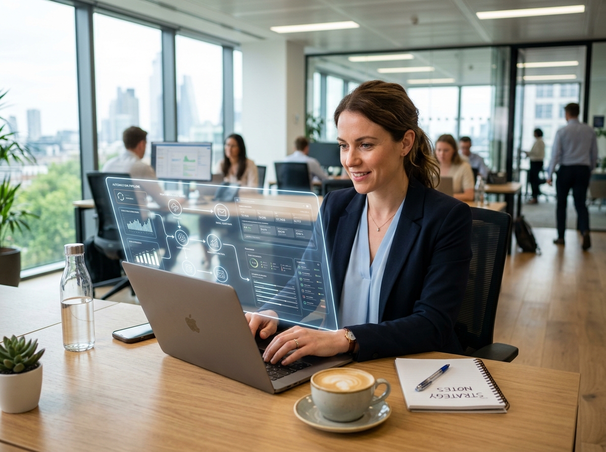 Business professional working with AI automation workflow