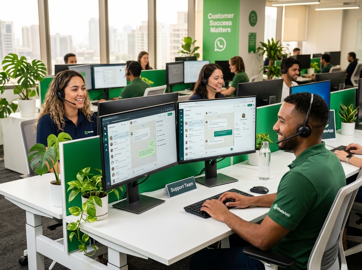 Customer support team managing WhatsApp business messaging